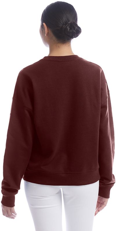 Am image of a Custom Champion Ladies' PowerBlend Sweatshirt in Maroon!