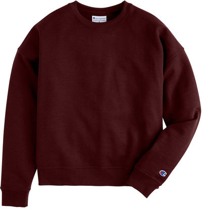 Am image of a Custom Champion Ladies' PowerBlend Sweatshirt in Maroon!