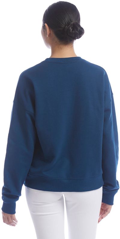 Am image of a Custom Champion Ladies' PowerBlend Sweatshirt in Late Night Blue!