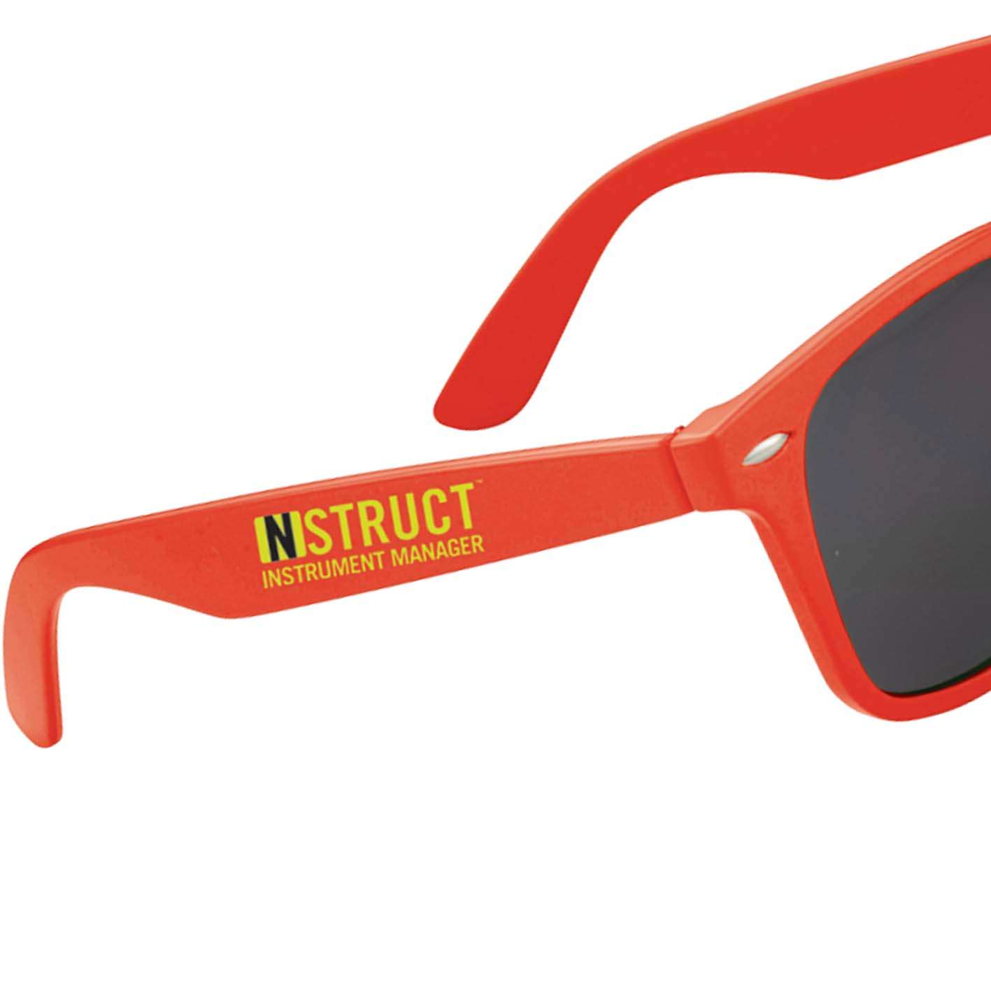 An example of screen printed custom sunglasses you can customize and print!
