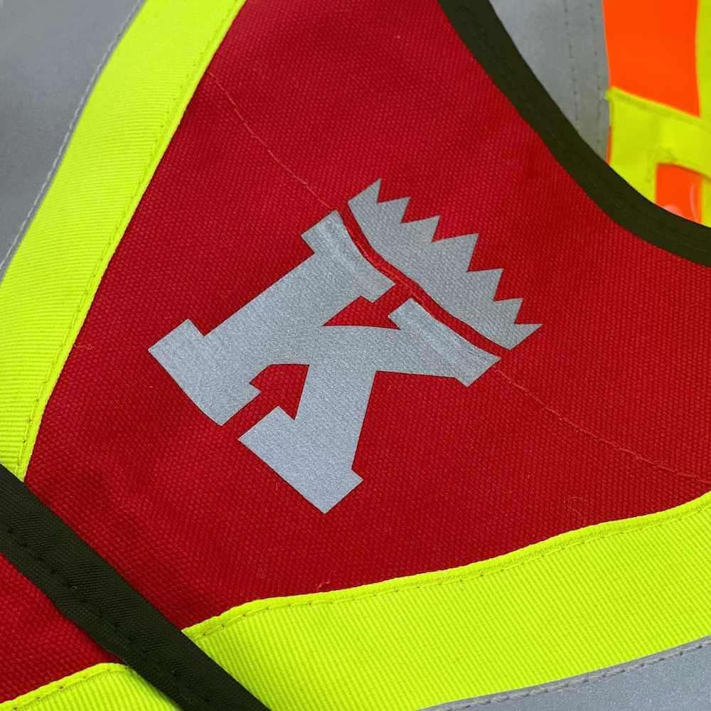 An example of a screen print done on a custom safety vest