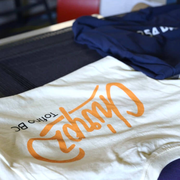 Screen printed t-shirts for a company in Tofino BC.