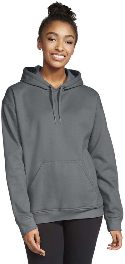 Am image of a Custom Gildan Adult Softstyle® Fleece Pullover Hooded Sweatshirt in CHARCOAL!