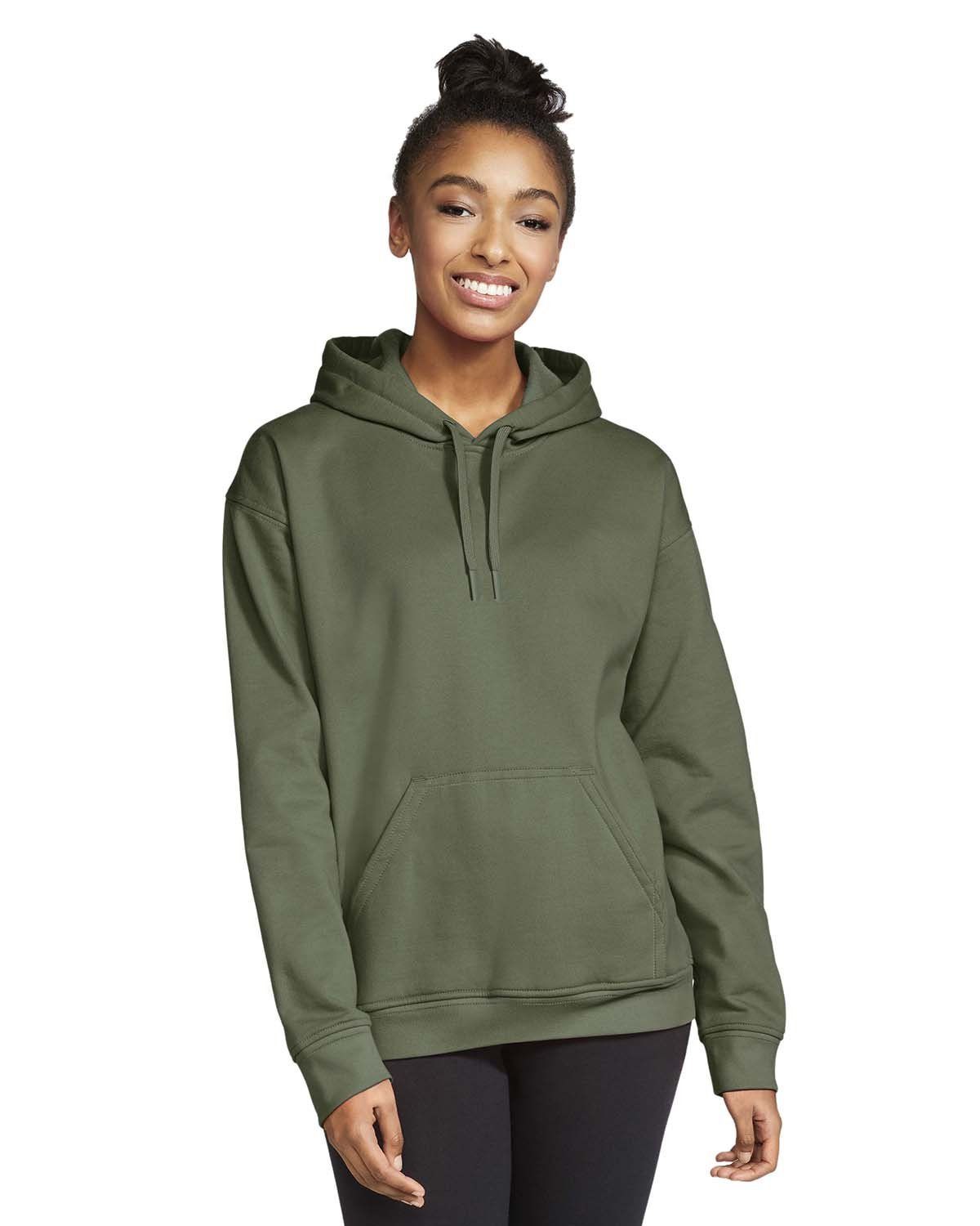 Gildan Adult Softstyle® Fleece Pullover Hooded Sweatshirt in MILITARY GREEN