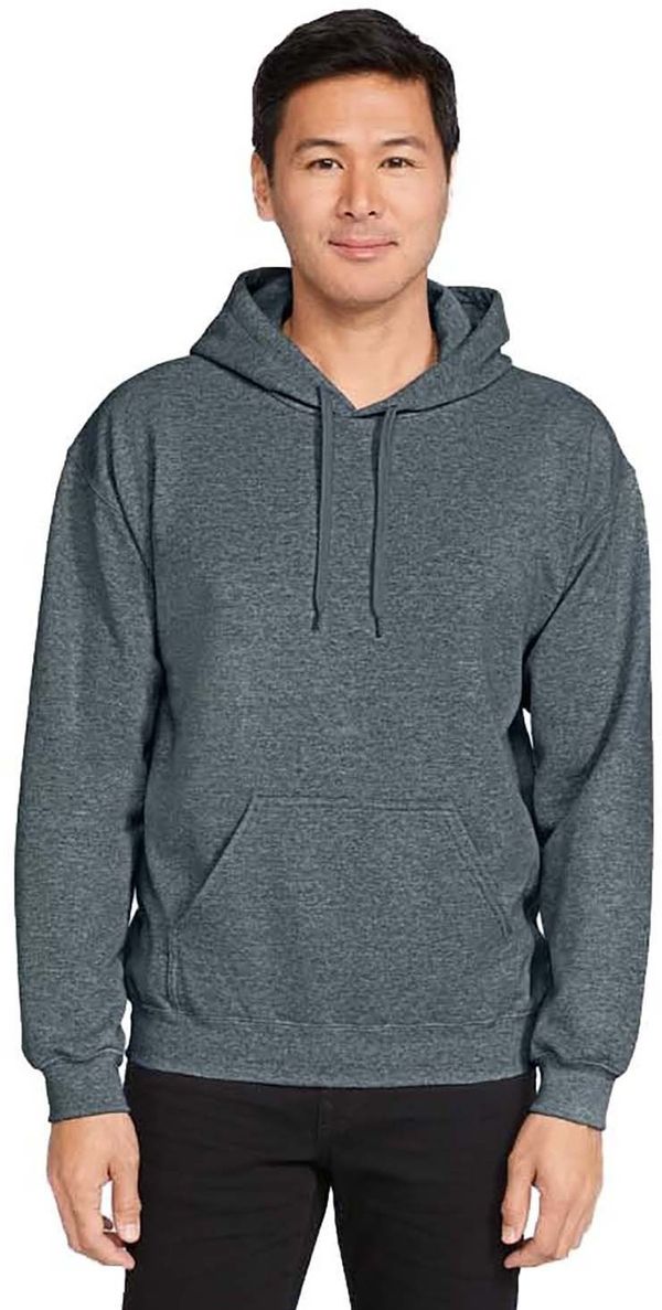Am image of a Custom Gildan Adult Softstyle® Fleece Pullover Hooded Sweatshirt in DARK HEATHER!