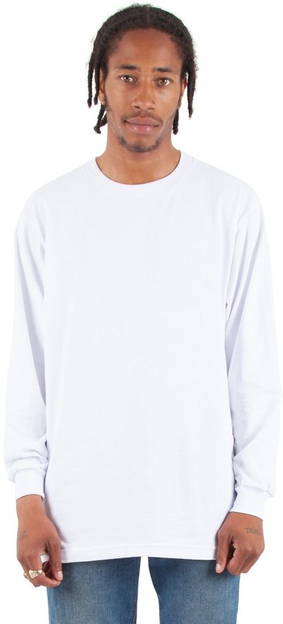 Am image of a Custom Shaka Wear Adult 6 oz Active Long Sleeve T Shirt in White!