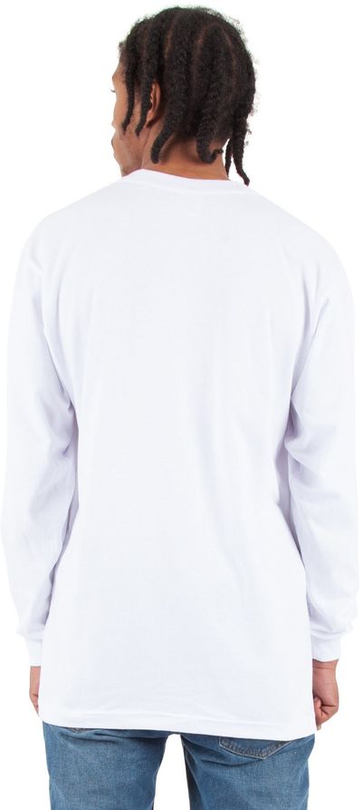 Am image of a Custom Shaka Wear Adult 6 oz Active Long Sleeve T Shirt in White!