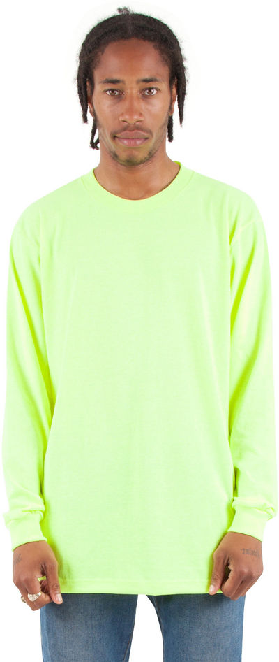 Am image of a Custom Shaka Wear Adult 6 oz Active Long Sleeve T Shirt in Safety Green!