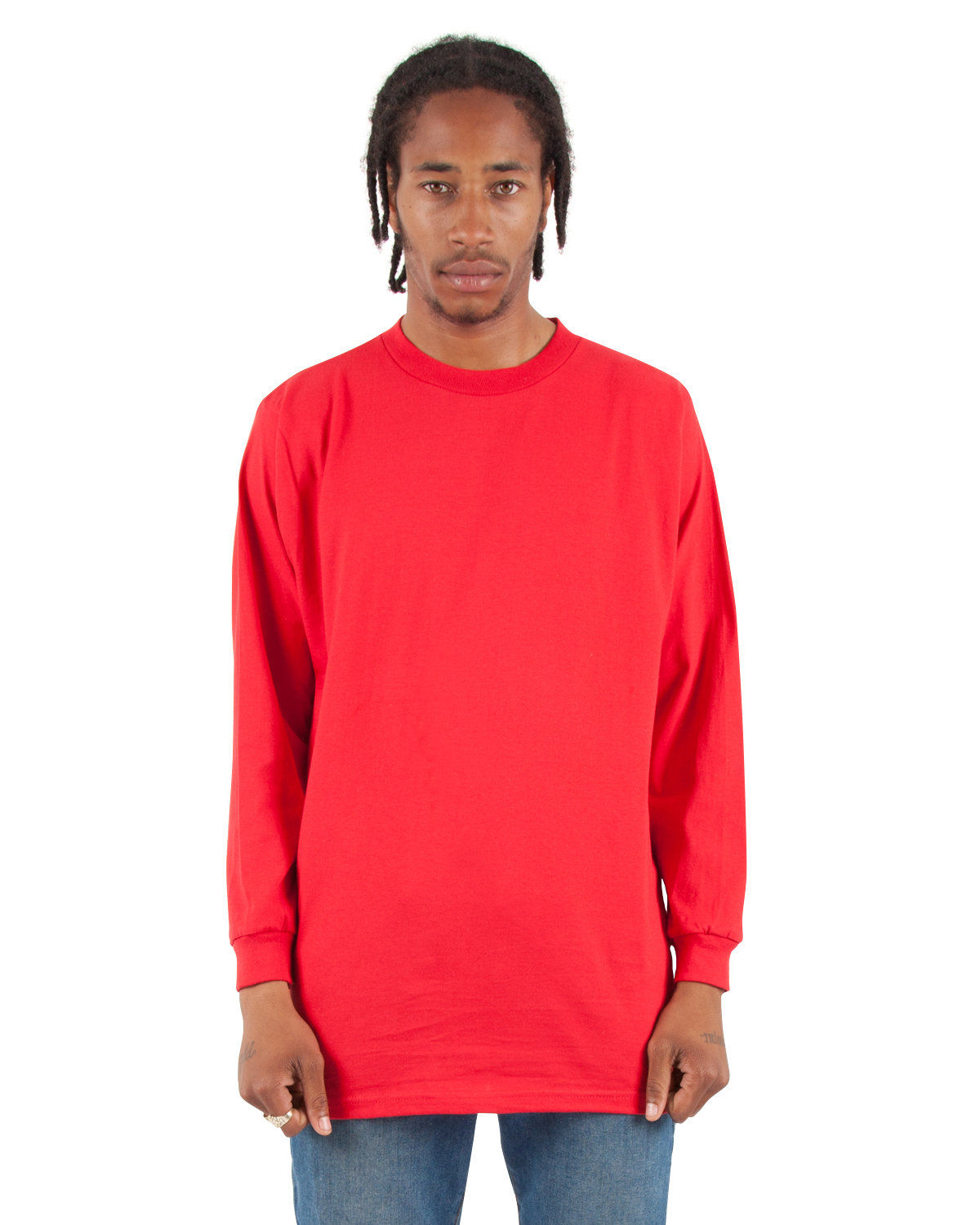 Shaka Wear Adult 6 oz Active Long Sleeve T Shirt in Red