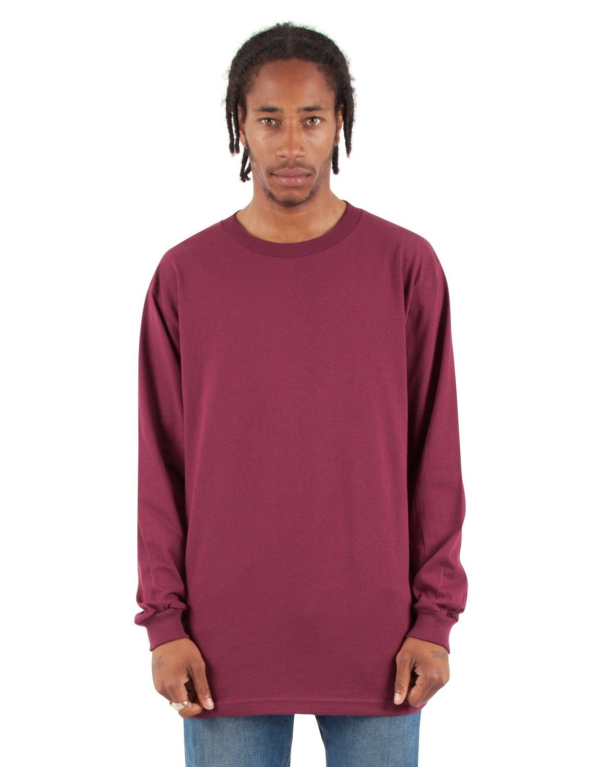 Shaka Wear Adult 6 oz Active Long Sleeve T Shirt in Burgundy