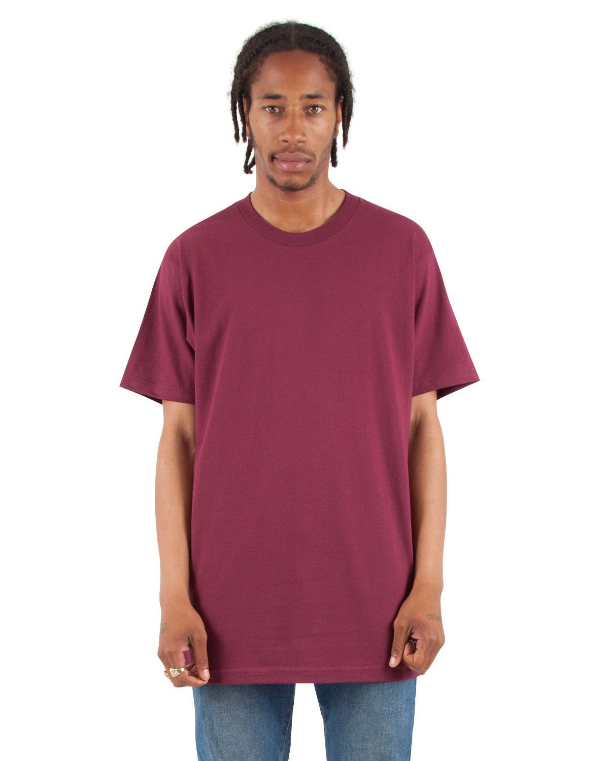 Shaka Wear Adult 6 oz Active Short Sleeve Crewneck T Shirt in Burgundy