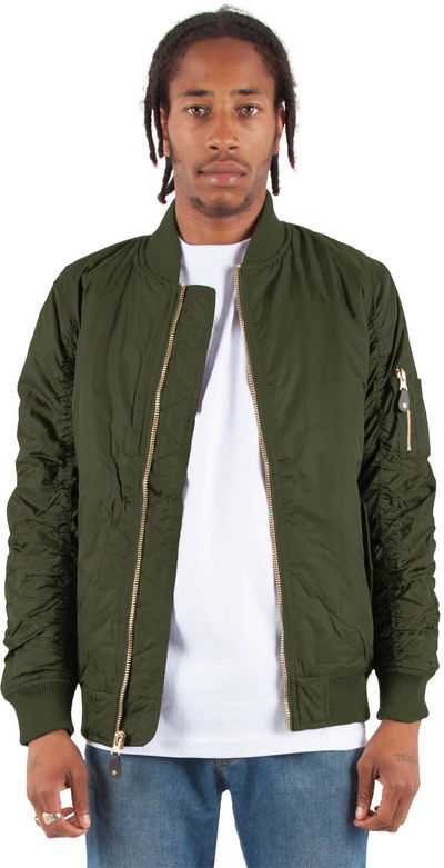 Am image of a Custom Shaka Wear Adult Bomber Jacket in Olive!