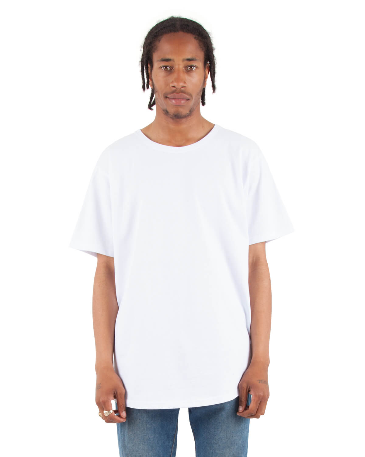 Shaka Wear Adult 6 oz Curved Hem Long T Shirt in White