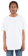 Am image of a Custom Shaka Wear Adult 6 oz Curved Hem Long T Shirt in White!