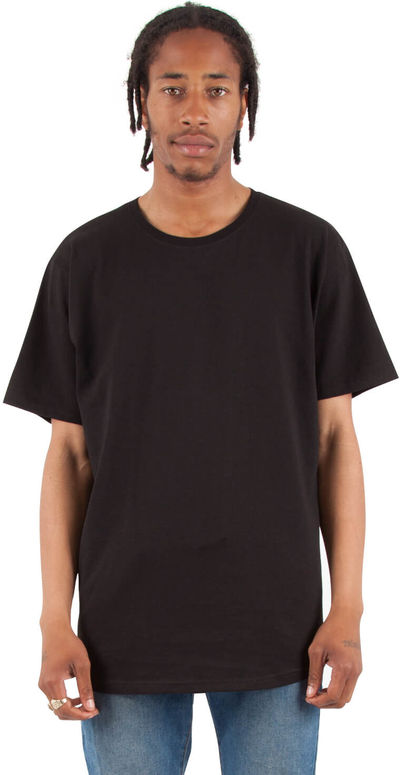 Am image of a Custom Shaka Wear Adult 6 oz Curved Hem Long T Shirt in Black!