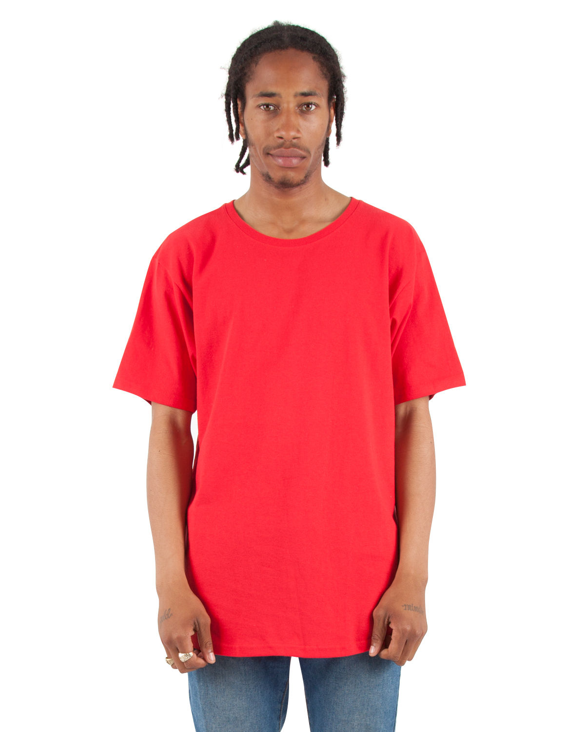 Shaka Wear Adult 6 oz Curved Hem Long T Shirt in Red