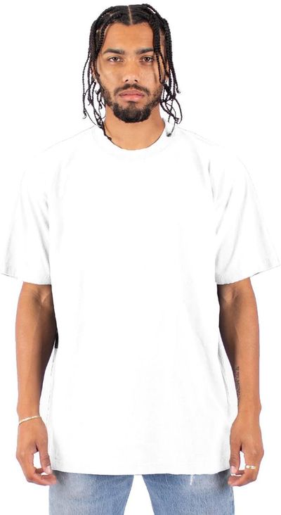 Am image of a Custom Shaka Wear Garment Dyed Crewneck T Shirt in White!