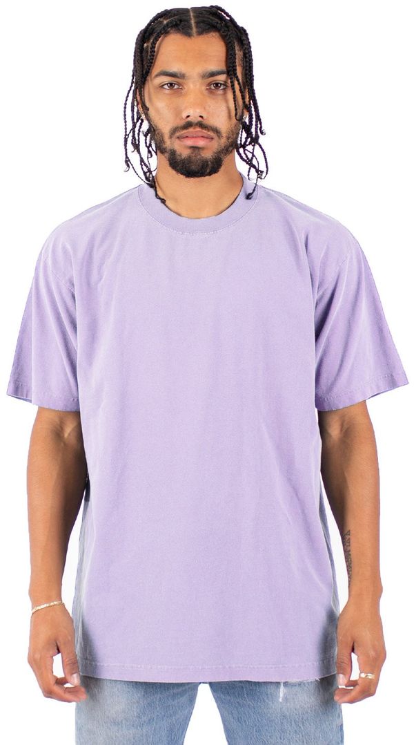 Am image of a Custom Shaka Wear Garment Dyed Crewneck T Shirt in Pastel Purple!