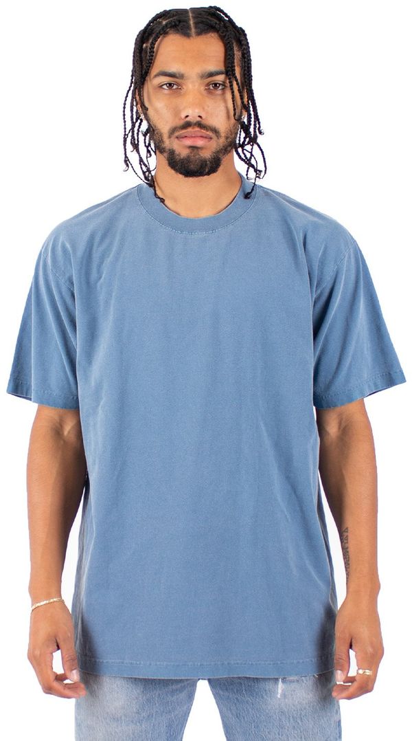 Am image of a Custom Shaka Wear Garment Dyed Crewneck T Shirt in Washed Denim!