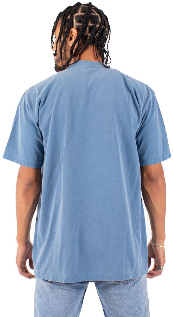 Am image of a Custom Shaka Wear Garment Dyed Crewneck T Shirt in Washed Denim!