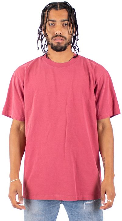 Am image of a Custom Shaka Wear Garment Dyed Crewneck T Shirt in Clay Red!