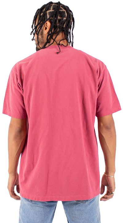 Am image of a Custom Shaka Wear Garment Dyed Crewneck T Shirt in Clay Red!