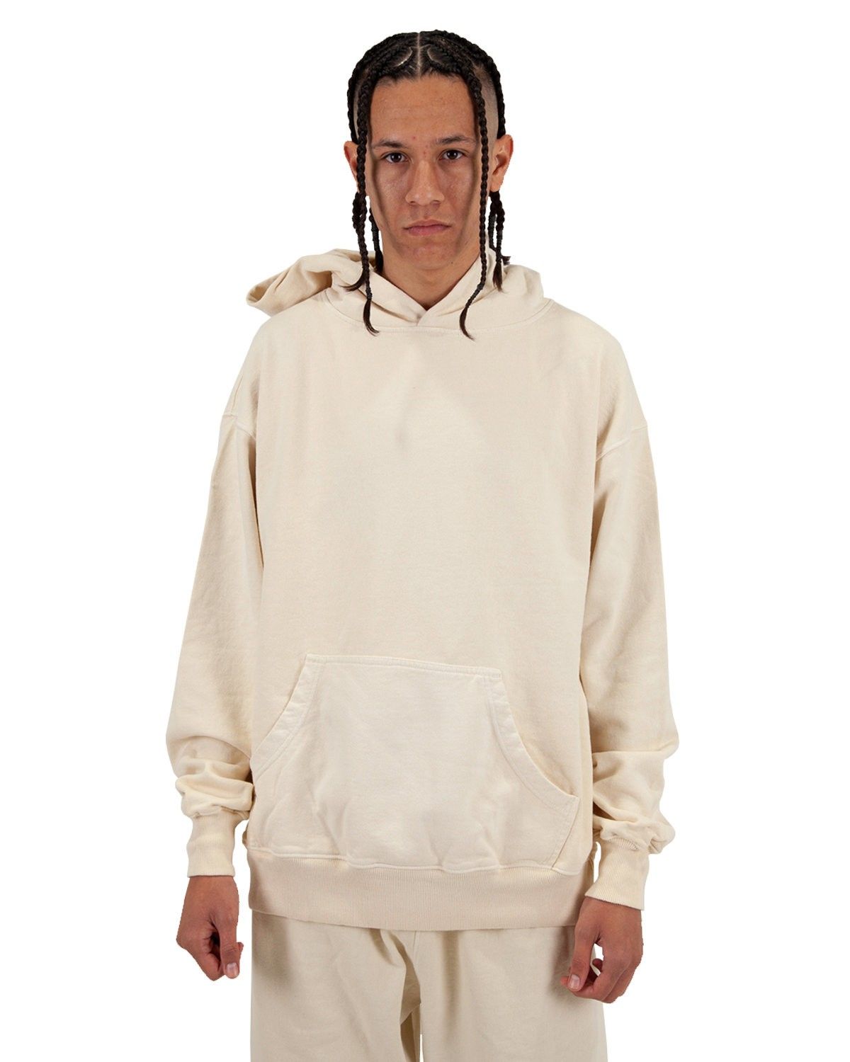 Shaka Wear Mens Los Angeles Garment Dyed Hooded Sweatshirt in Cream