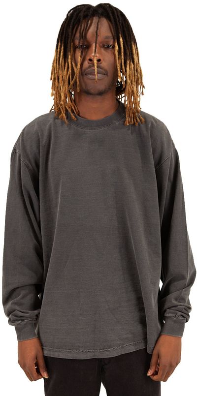 Am image of a Custom Shaka Wear Mens Garment Dyed Long Sleeve T Shirt in Shadow!