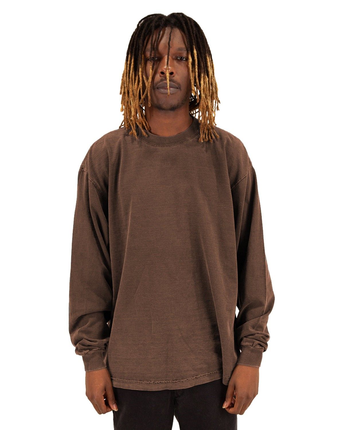 Shaka Wear Mens Garment Dyed Long Sleeve T Shirt in Mocha