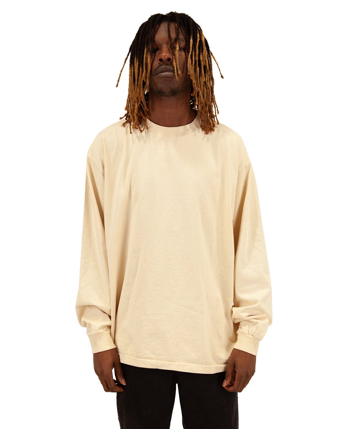 Shaka Wear Mens Garment Dyed Long Sleeve T Shirt in Cream