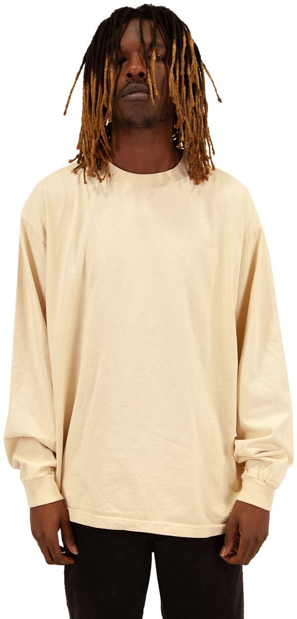Am image of a Custom Shaka Wear Mens Garment Dyed Long Sleeve T Shirt in Cream!