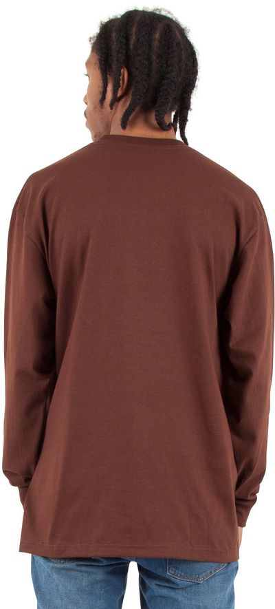 Am image of a Custom Shaka Wear Adult 7.5 oz Max Heavyweight Long Sleeve T Shirt in Brown!