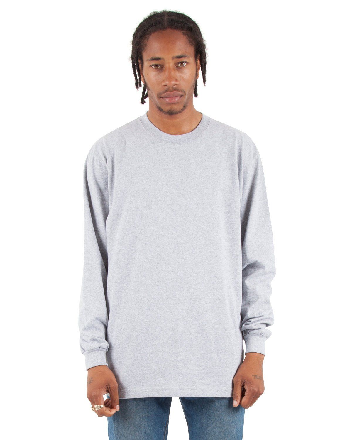 Shaka Wear Adult 7.5 oz Max Heavyweight Long Sleeve T Shirt in Heather Grey