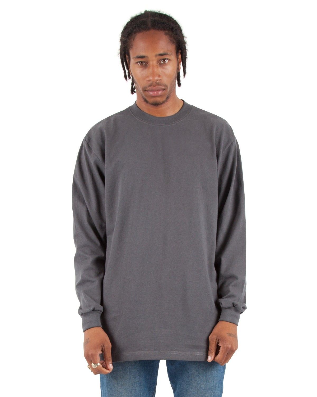 Shaka Wear Adult 7.5 oz Max Heavyweight Long Sleeve T Shirt in Dark Grey
