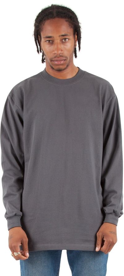 Am image of a Custom Shaka Wear Adult 7.5 oz Max Heavyweight Long Sleeve T Shirt in Dark Grey!