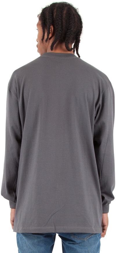 Am image of a Custom Shaka Wear Adult 7.5 oz Max Heavyweight Long Sleeve T Shirt in Dark Grey!