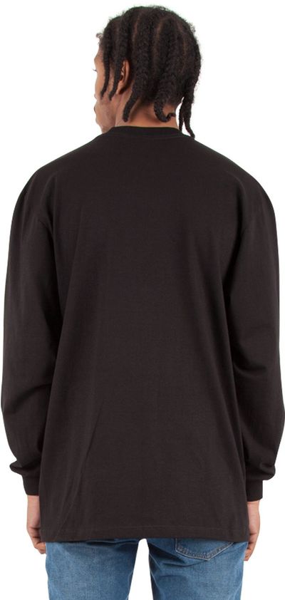Am image of a Custom Shaka Wear Adult 7.5 oz Max Heavyweight Long Sleeve T Shirt in Black!