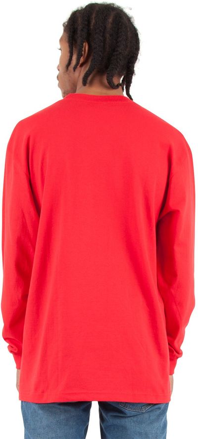 Am image of a Custom Shaka Wear Adult 7.5 oz Max Heavyweight Long Sleeve T Shirt in Red!