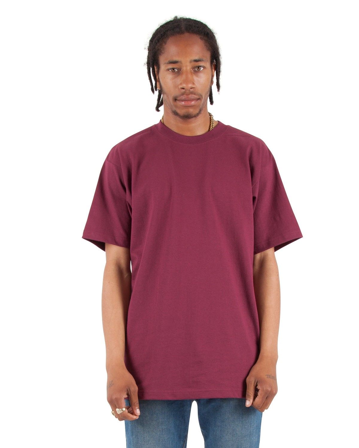 Shaka Wear Adult 7.5 oz Max Heavyweight T Shirt in Burgundy
