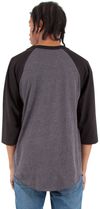 Am image of a Custom Shaka Wear Adult 8.9 oz Three Quarter Sleeve Raglan T Shirt in Charcoal Grey Heather/Black!