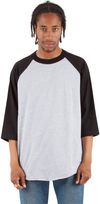 Am image of a Custom Shaka Wear Adult 8.9 oz Three Quarter Sleeve Raglan T Shirt in Heather Grey/Black!