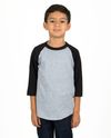Am image of a Custom Shaka Wear Youth 6 oz Three Quarter Sleeve Raglan in Heather Grey/Black!
