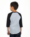 Am image of a Custom Shaka Wear Youth 6 oz Three Quarter Sleeve Raglan in Heather Grey/Black!