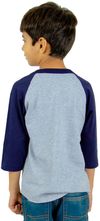 An image of a Custom Shaka Wear Youth 6 oz Three Quarter Sleeve Raglan in Heather Grey/Navy!