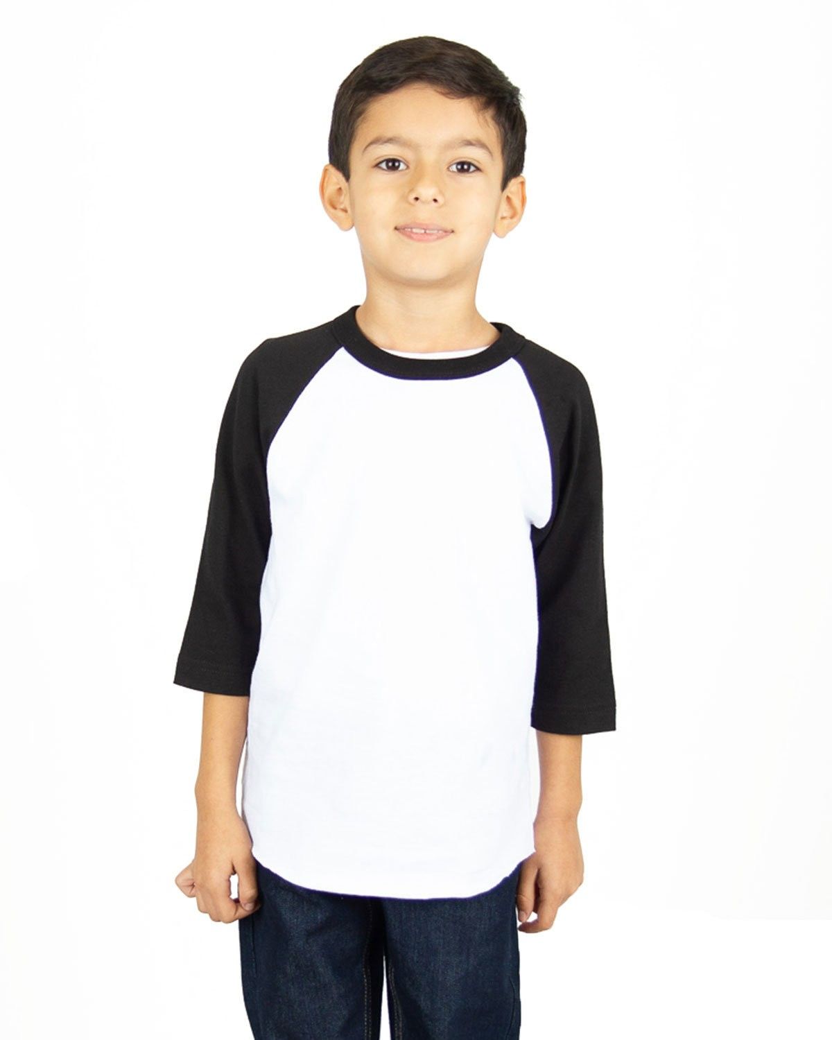 Shaka Wear Youth 6 oz Three Quarter Sleeve Raglan in White/Black