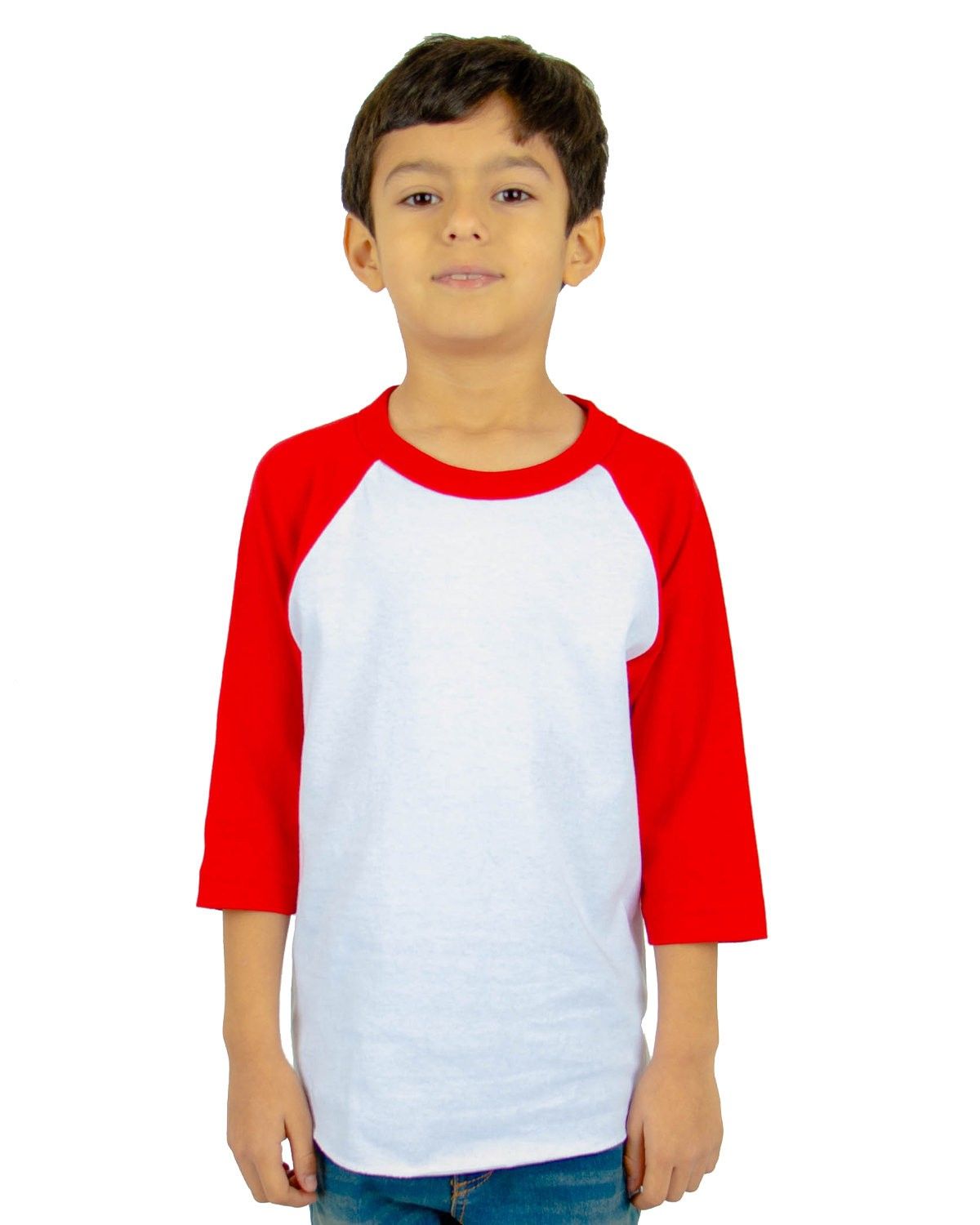 Shaka Wear Youth 6 oz Three Quarter Sleeve Raglan in White/Red