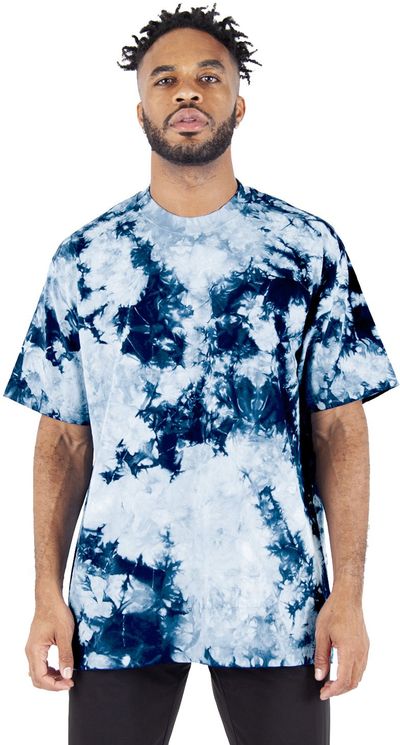 Am image of a Custom Shaka Wear Heavyweight Tie Dye T Shirt in Navy/White!