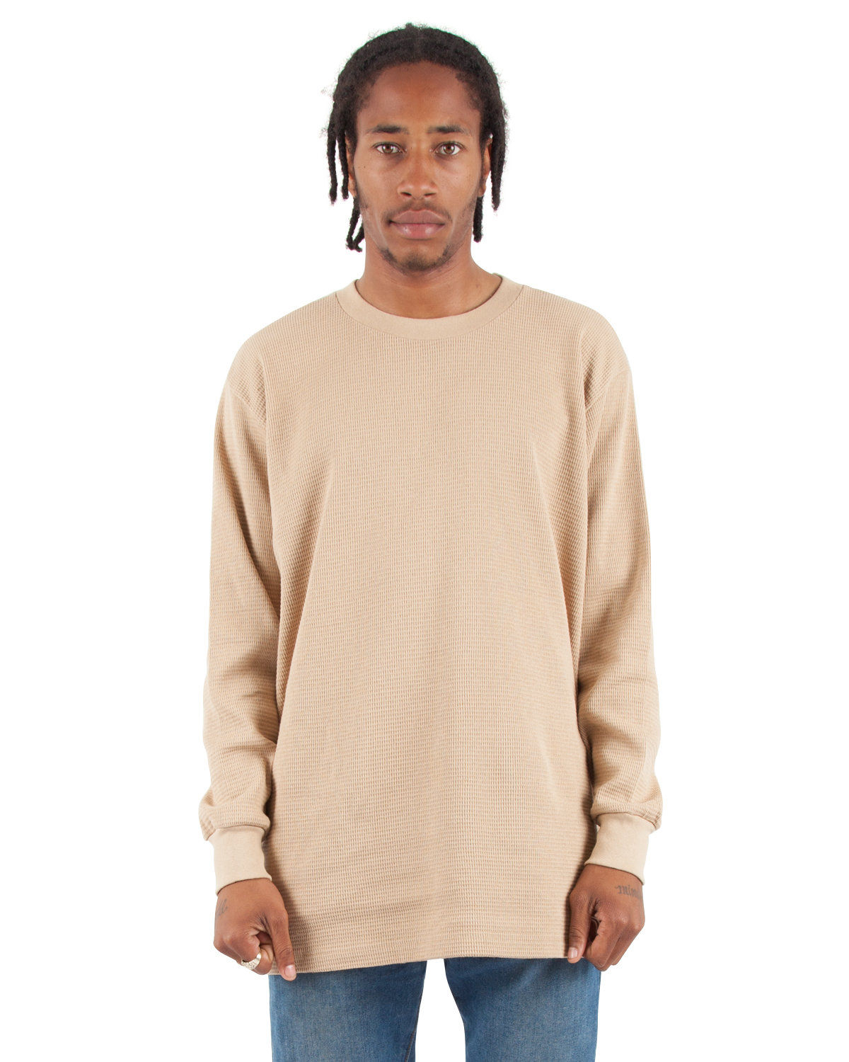 Shaka Wear Adult 8.9 oz Thermal T Shirt in Khaki