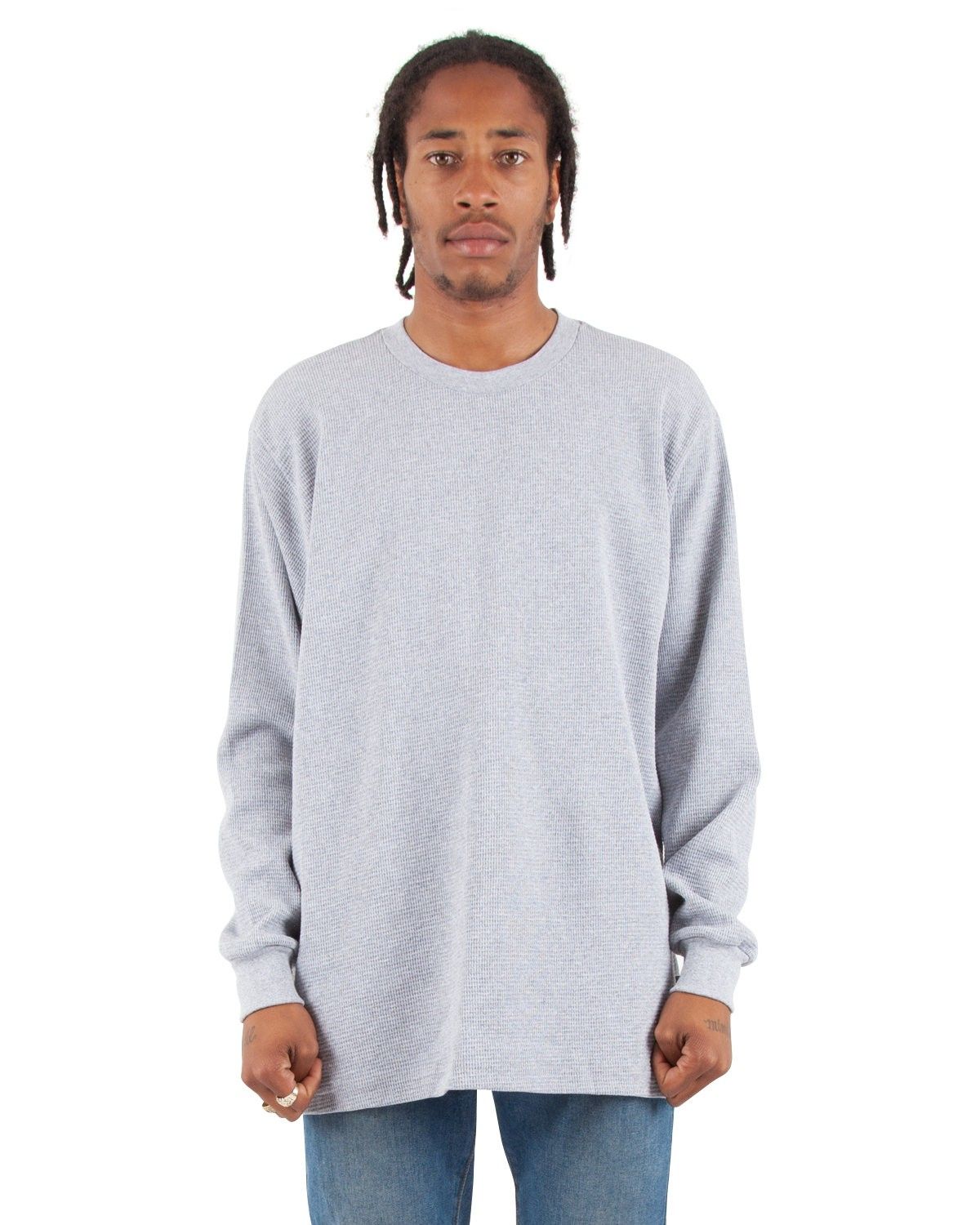 Shaka Wear Adult 8.9 oz Thermal T Shirt in Heather Grey