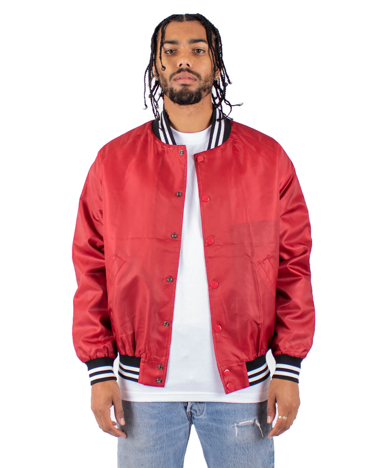 Shaka Wear Mens Varsity Bomber Jacket in Red